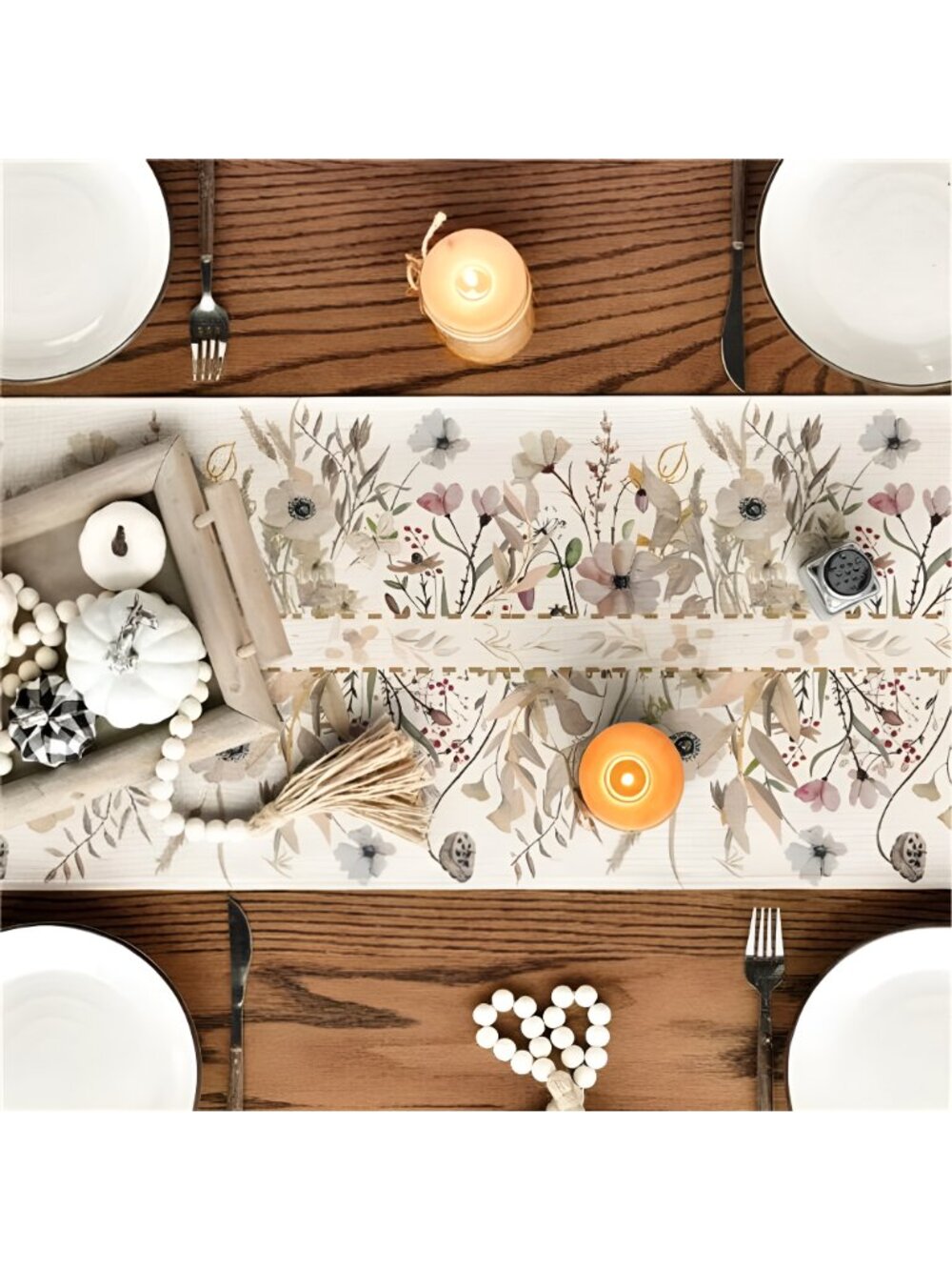 Wildflower Leaves Floral Fall Table Runner, Autumn Thanksgiving 13x72 Inch - Picture 4 of 7